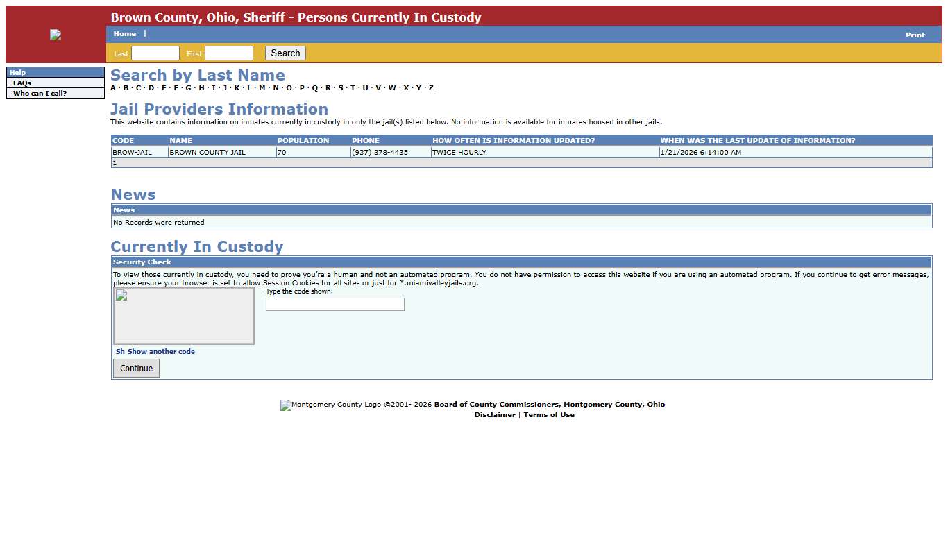 Brown County, Ohio, Sheriff - Persons Currently In Custody