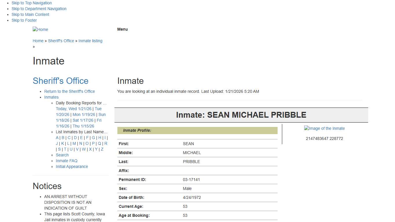 Inmate: SEAN MICHAEL PRIBBLE - Sheriff's Office